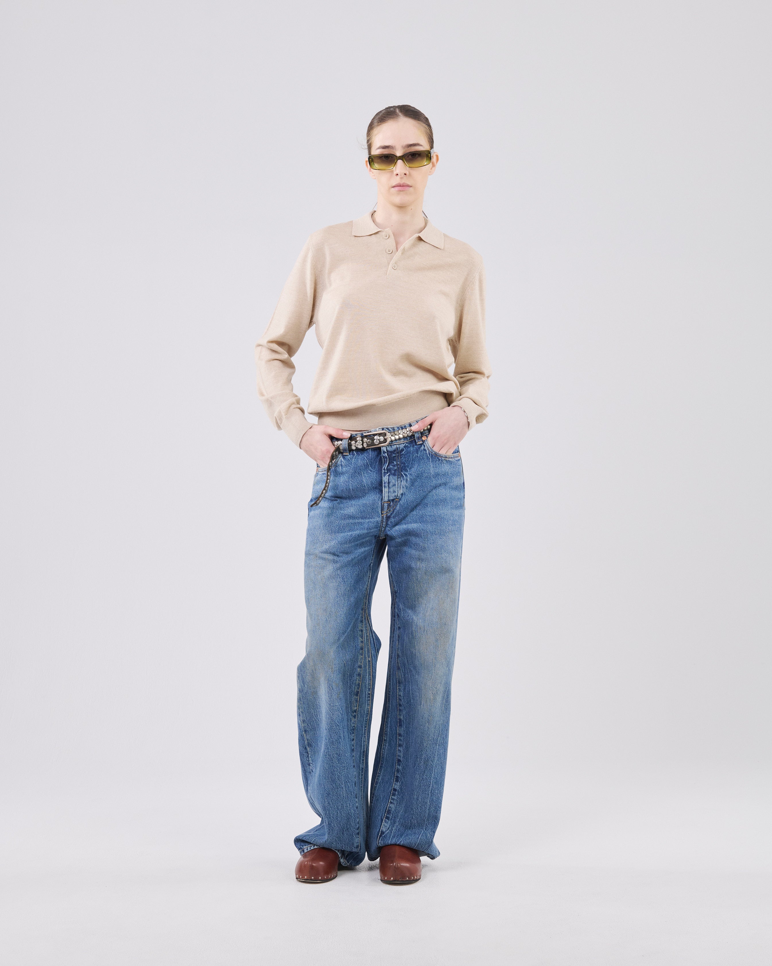 Longsleeve Polo, Ivory