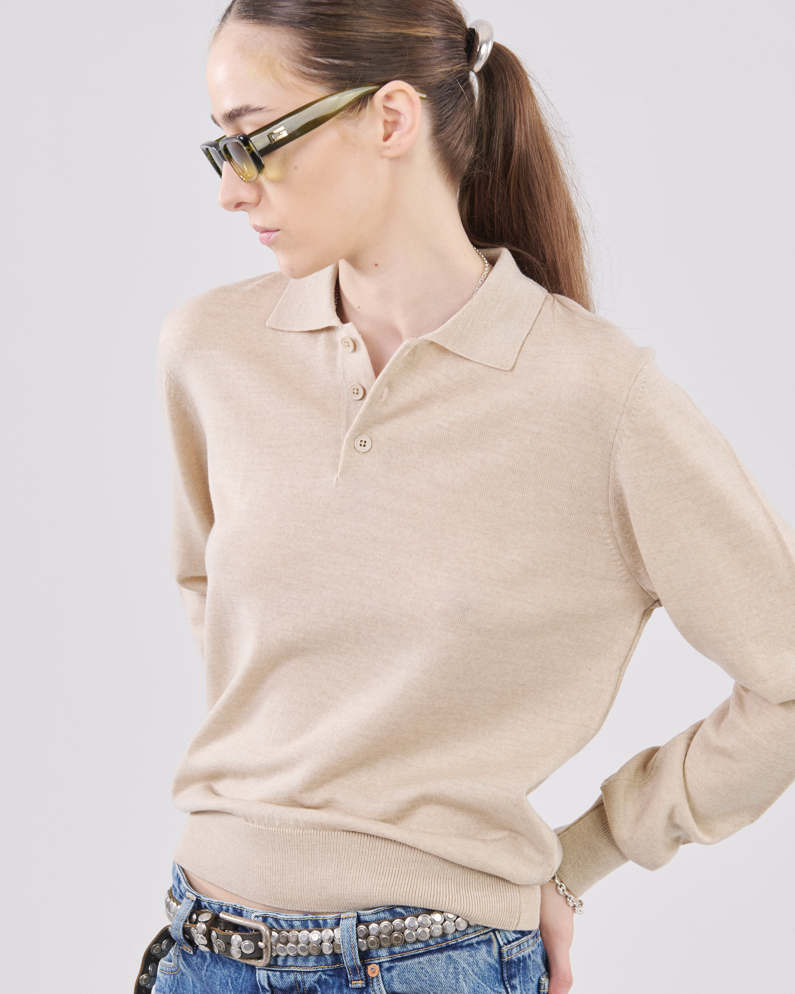 Longsleeve Polo, Ivory