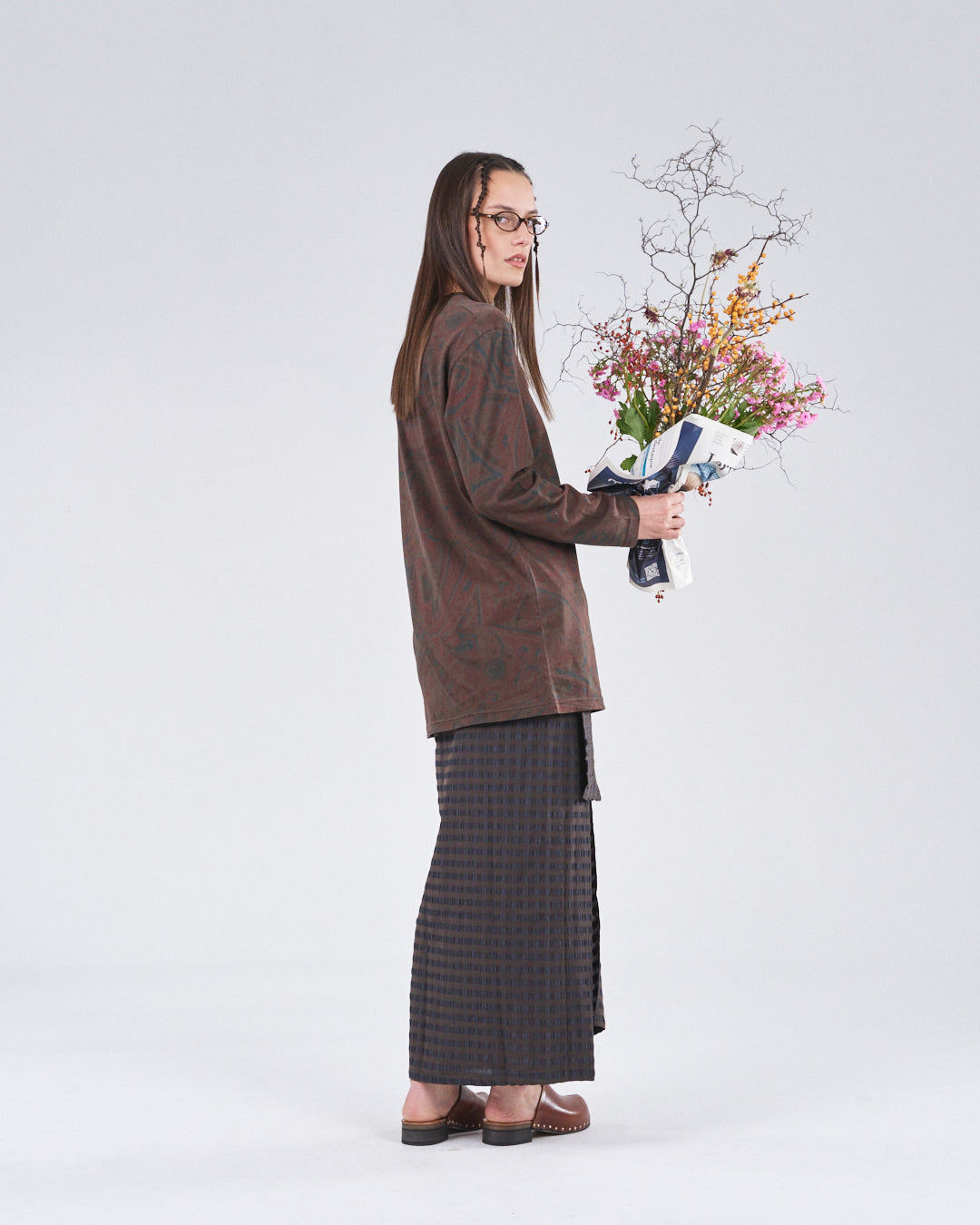 Boxy Longsleeve Dress 135, Cocoa Paisley Atelier E.B