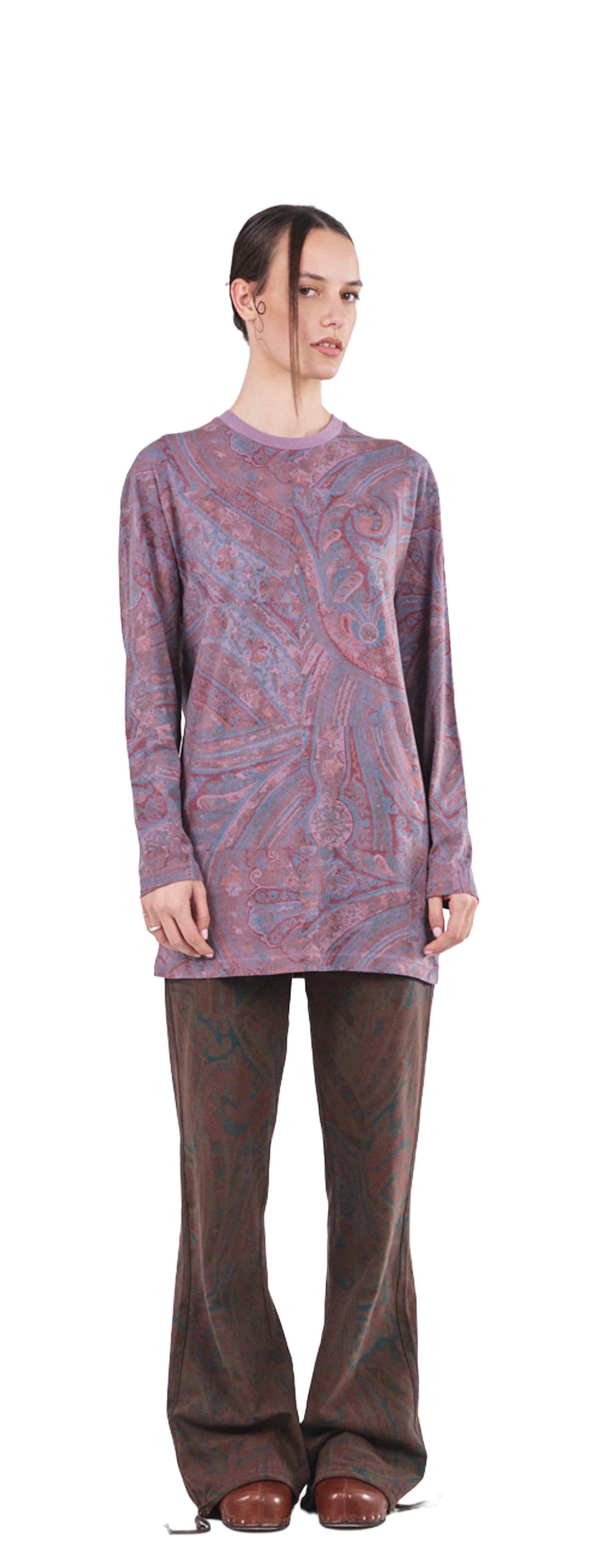 Boxy Longsleeve Dress 135, Purple Paisley Atelier E.B