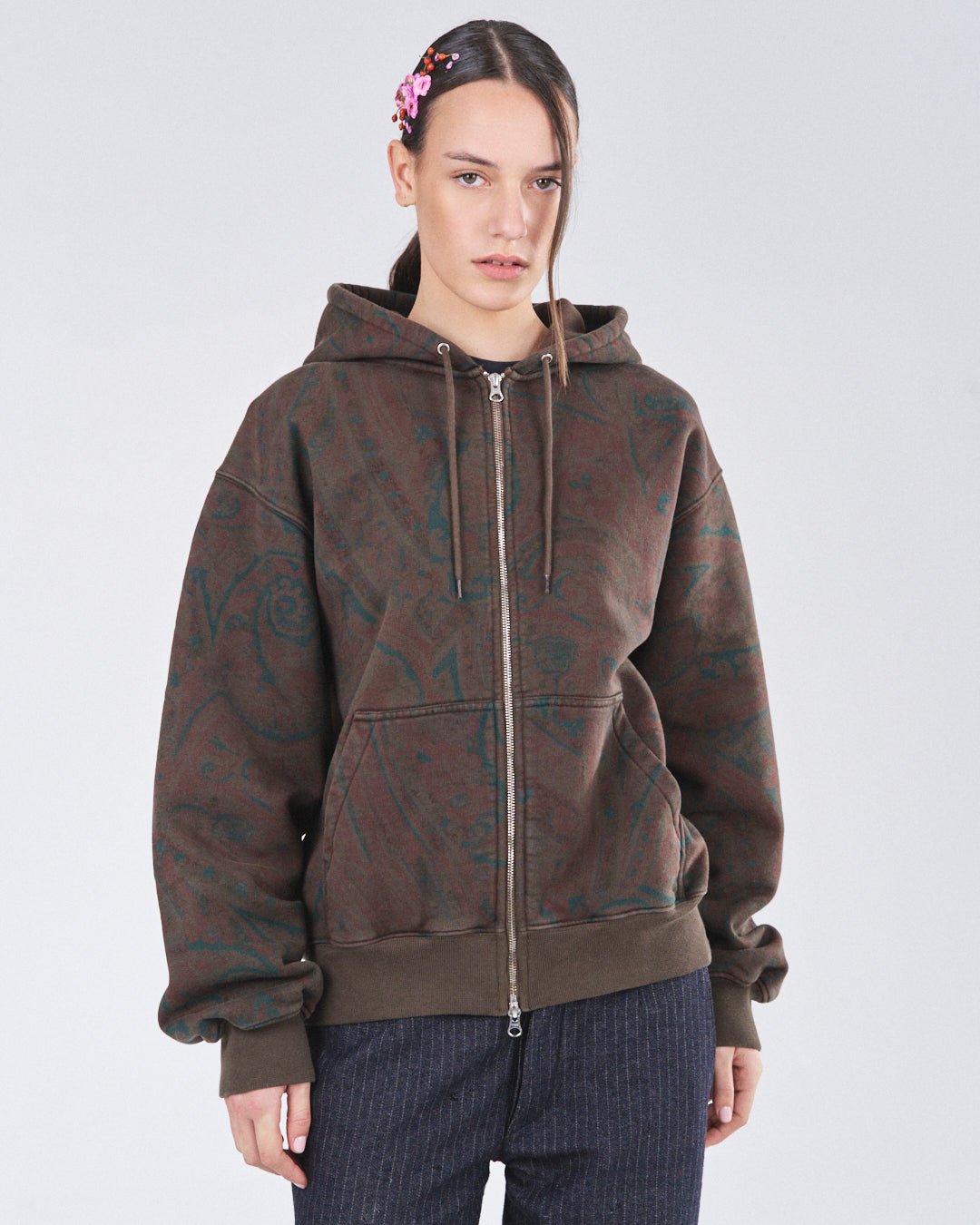 Zip Hoodie 505, Cocoa Paisley Atelier E.B