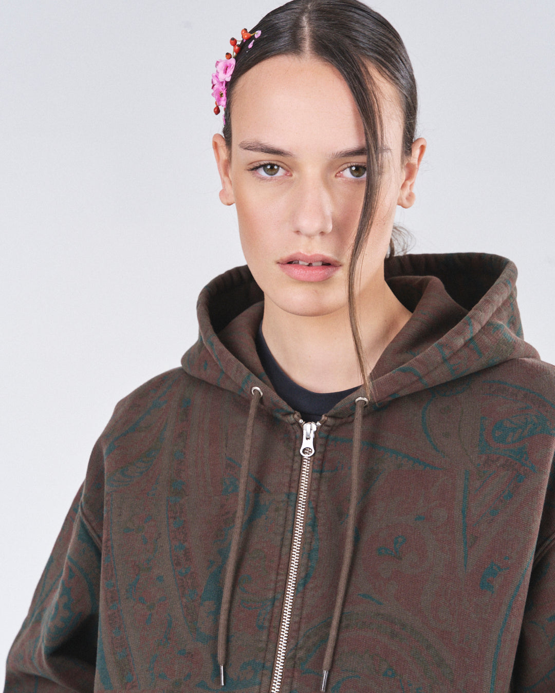 Zip Hoodie 505, Cocoa Paisley Atelier E.B