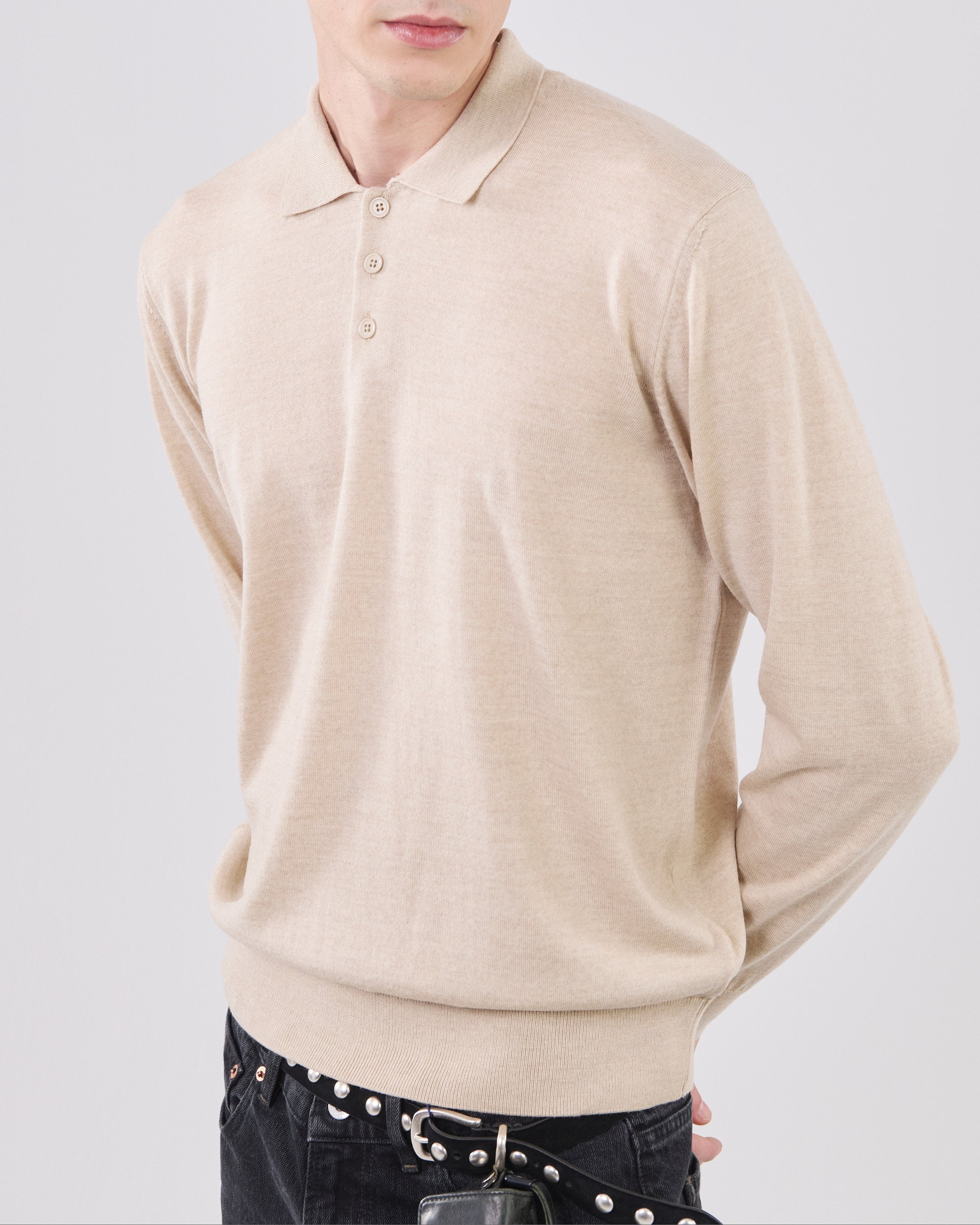 Longsleeve Polo, Ivory
