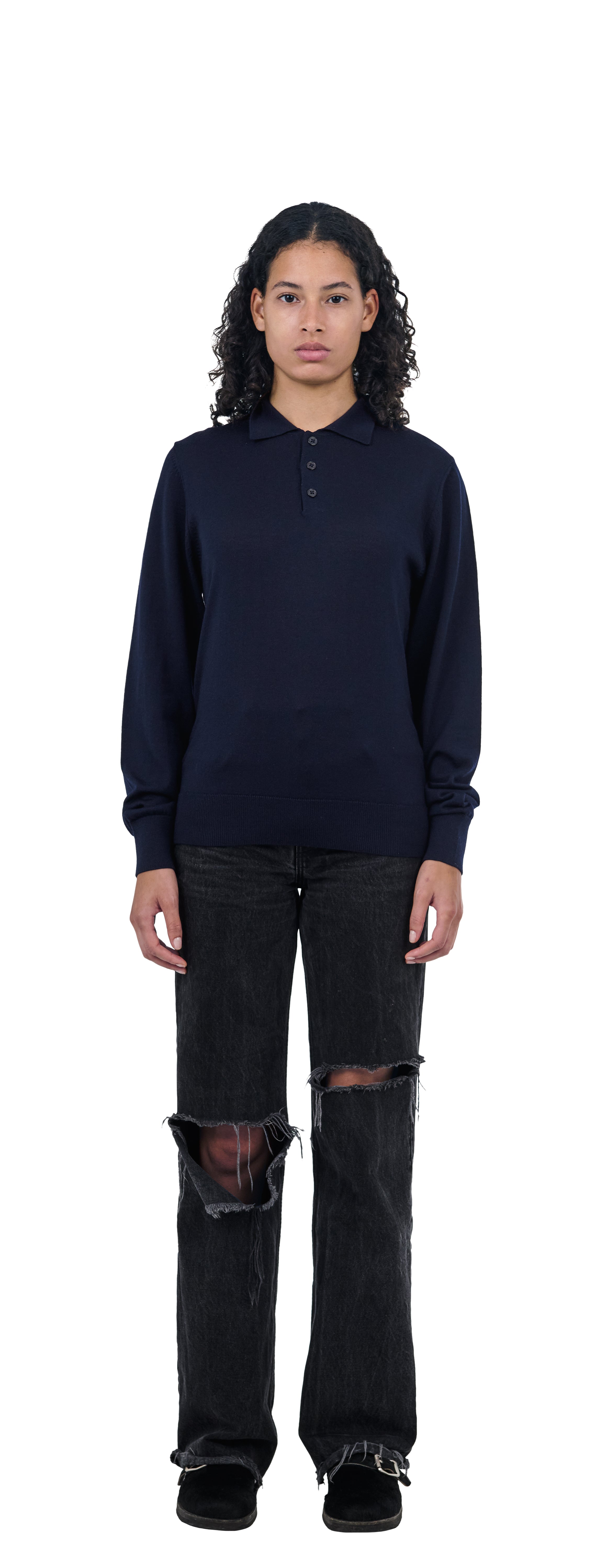 Longsleeve Polo, Dark Navy