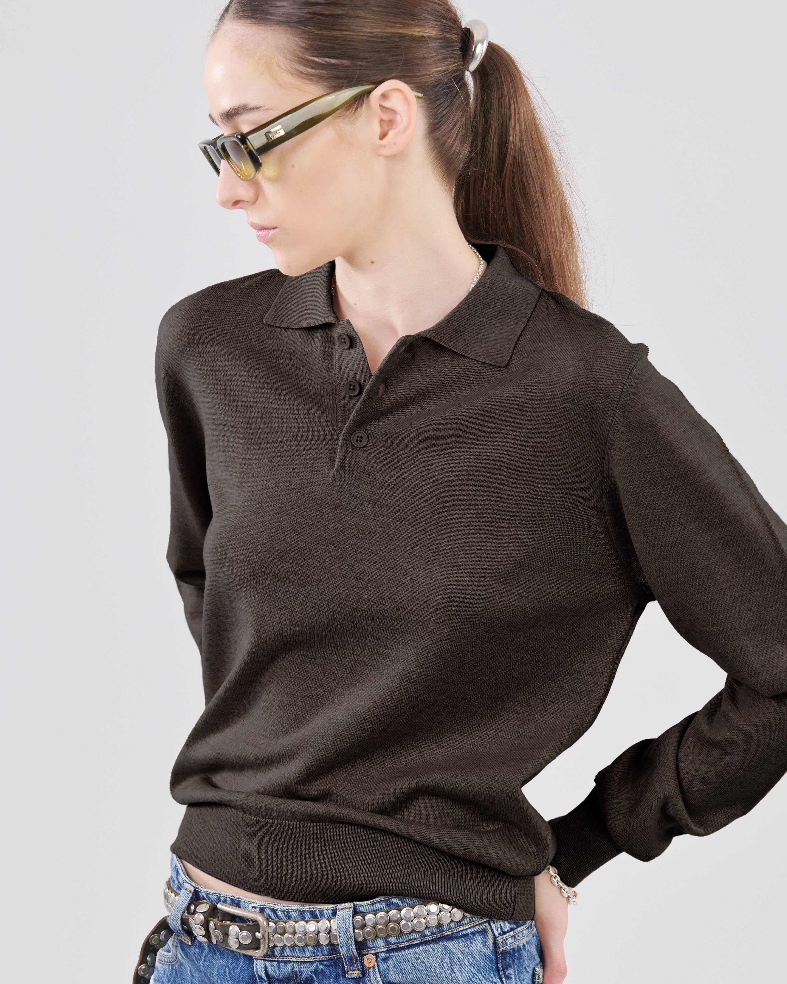 Longsleeve Polo, Brown