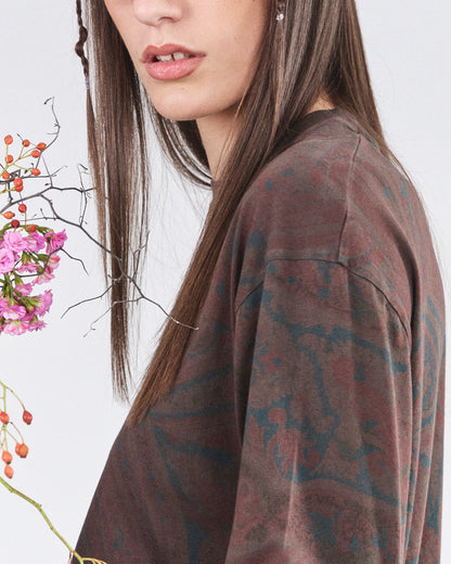 Boxy Longsleeve Dress 135, Cocoa Paisley Atelier E.B