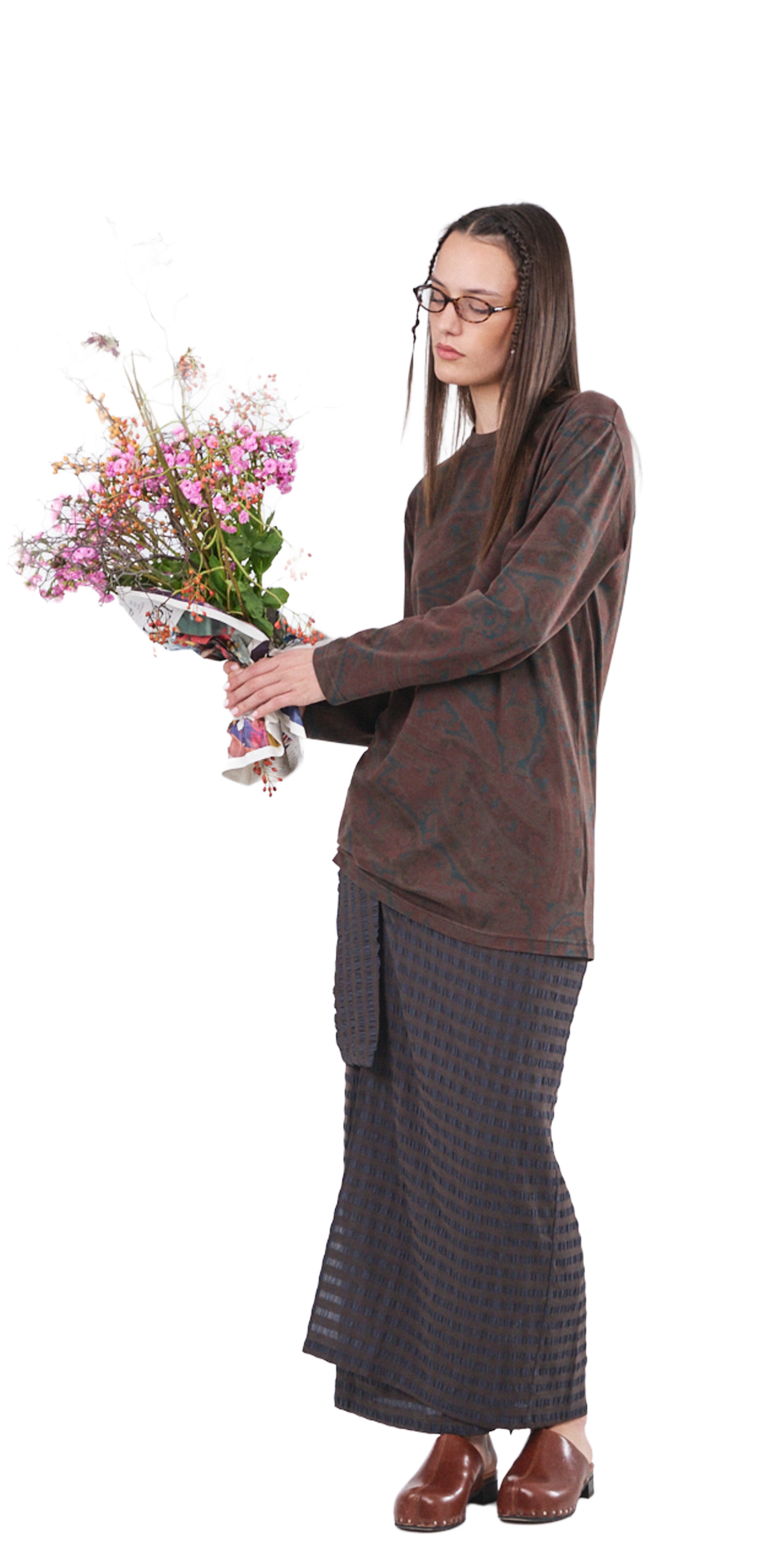 Boxy Longsleeve Dress 135, Cocoa Paisley Atelier E.B