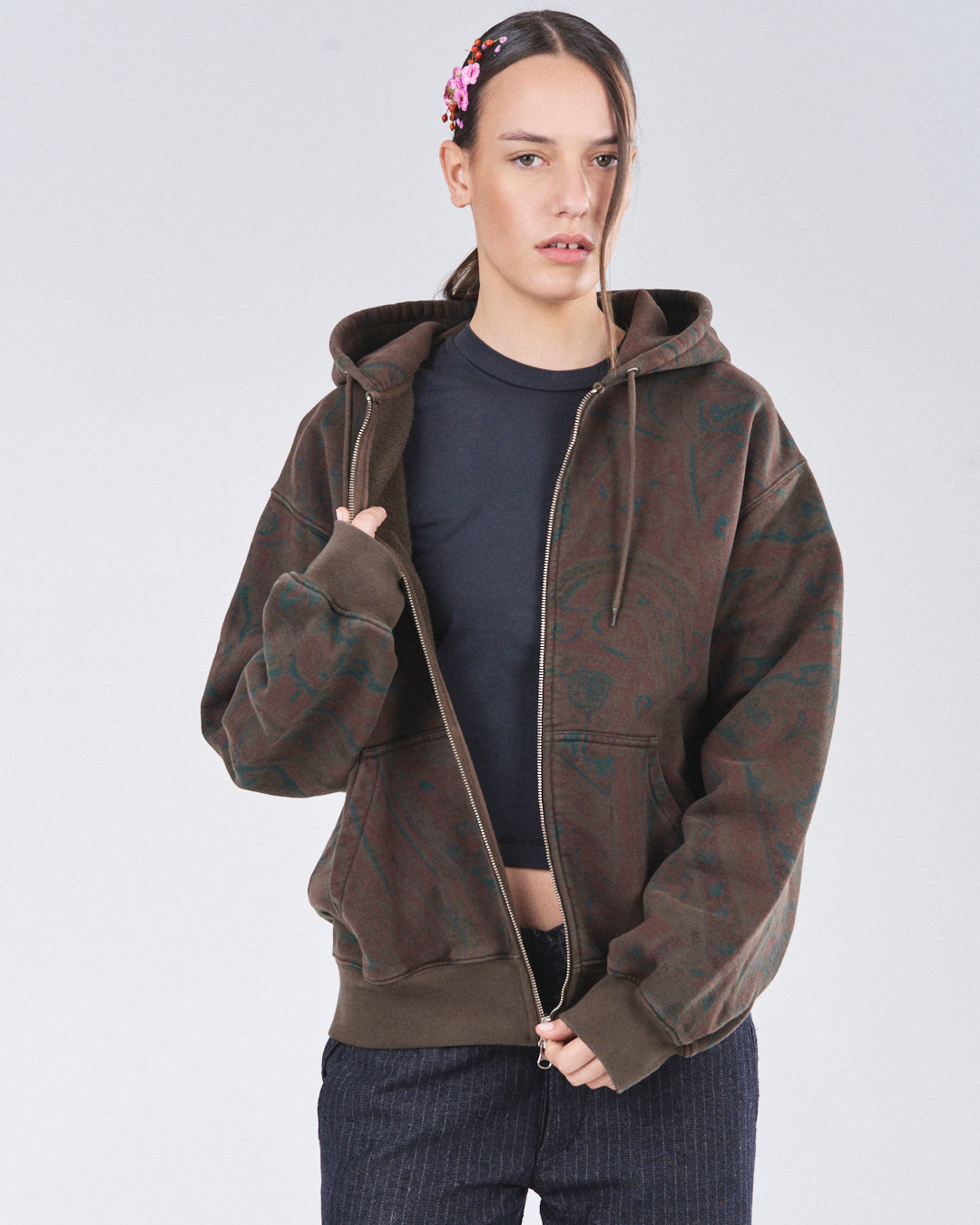 Zip Hoodie 505, Cocoa Paisley Atelier E.B