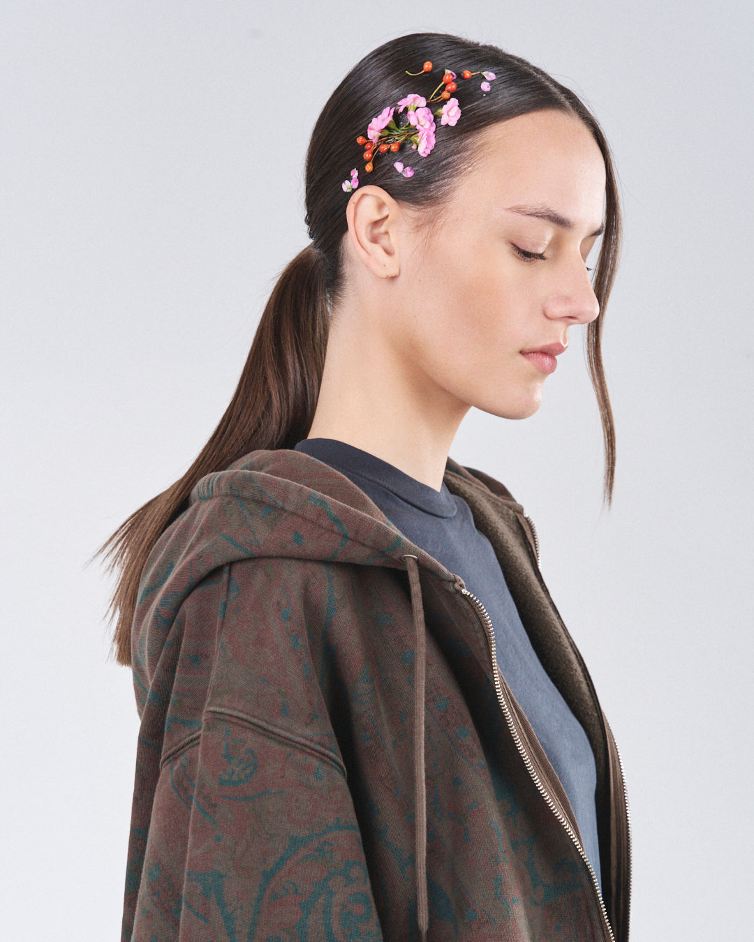 Zip Hoodie 505, Cocoa Paisley Atelier E.B