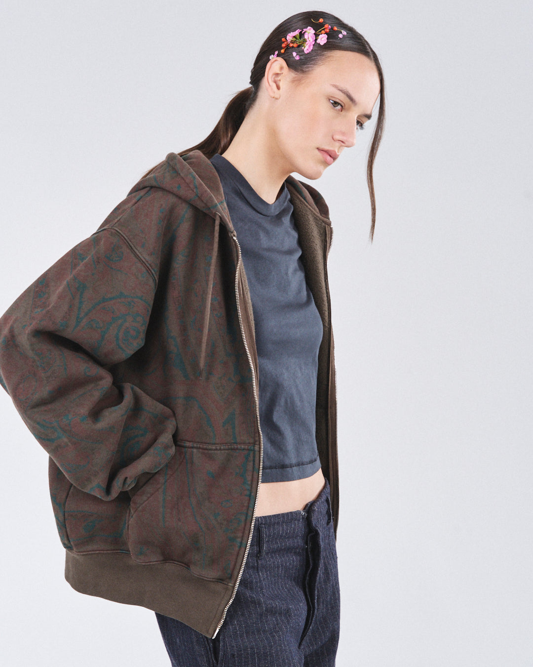 Zip Hoodie 505, Cocoa Paisley Atelier E.B