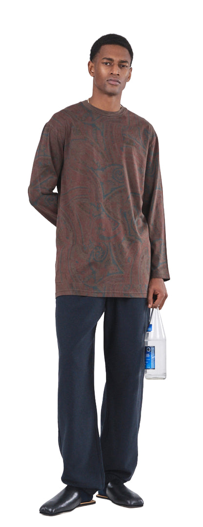 Boxy Longsleeve Dress 135, Cocoa Paisley Atelier E.B